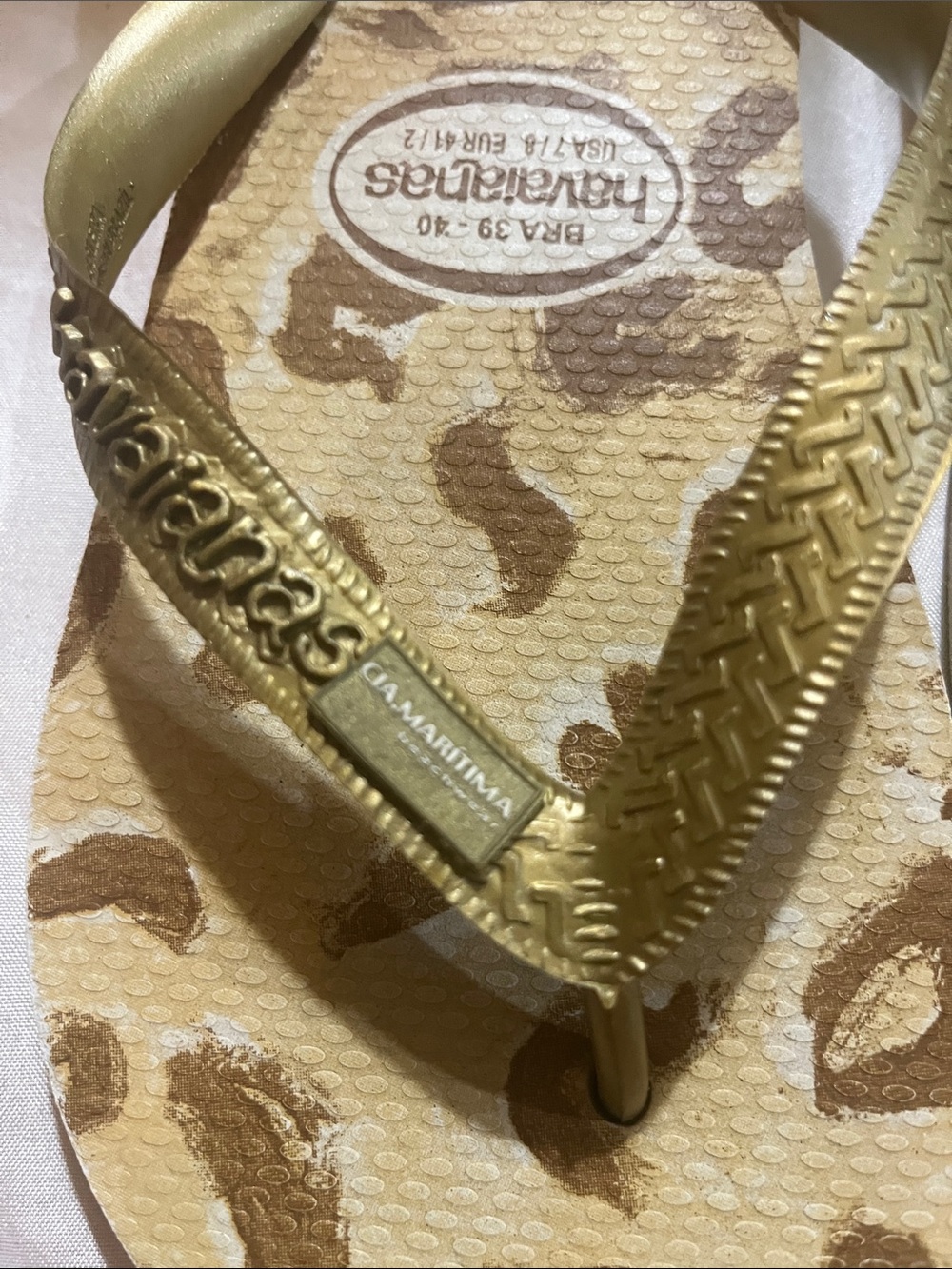 Havaianas Gold Leopard Print Flip Flops - Picture 2 of 5